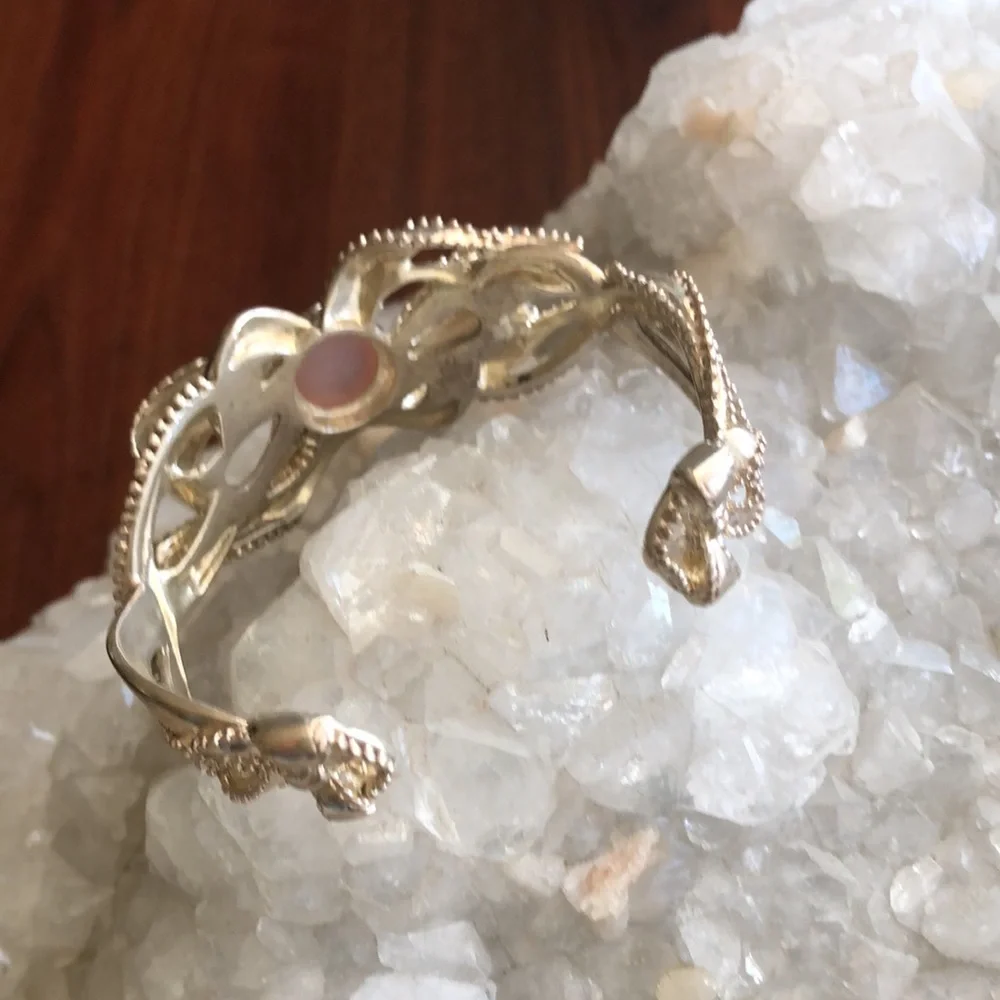 Carolyn Pollack Sterling Silver Genuine Pink Chalcedony Bow Cuff Bracelet Boho